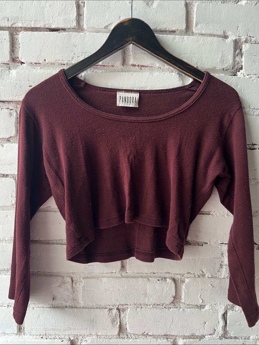 Pandora Women's Cropped Long-Sleeve Top in Deep Wine
